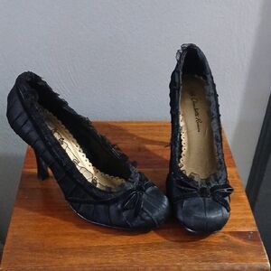 Black Heels with Bow And Lace Detail